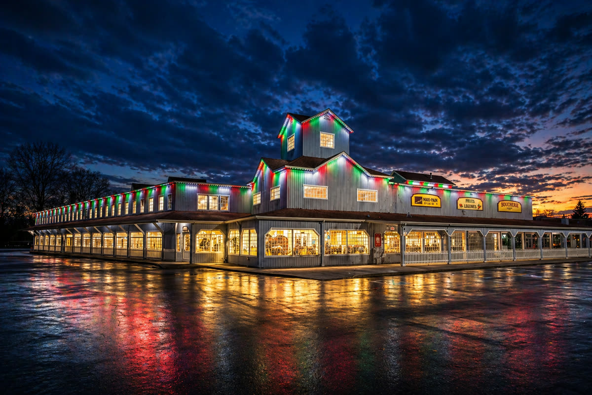 Toit Rouge illumin&eacute; par Vision Bleu